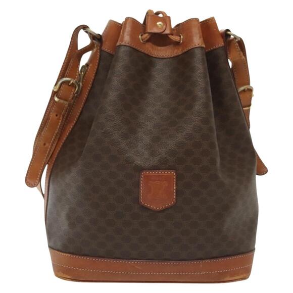 CELINE Macadam Canvas Shoulder Bag Pvc Leather Brown Gold - Picture 2 of 13